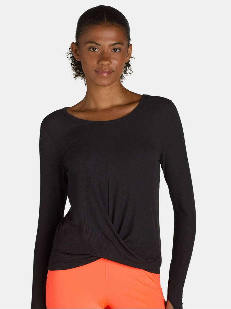 Avia Women's Ribbed Twist Front Long Sleeve Top, Sizes XS-XXL