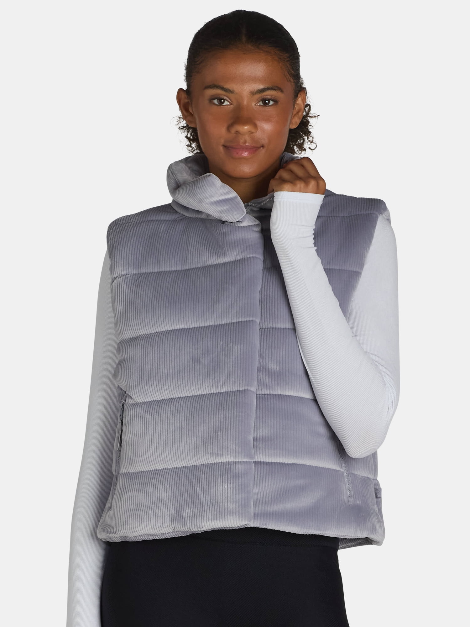 Avia Women's Ribbed Velour Puffer Vest, Sizes XS-XXXL