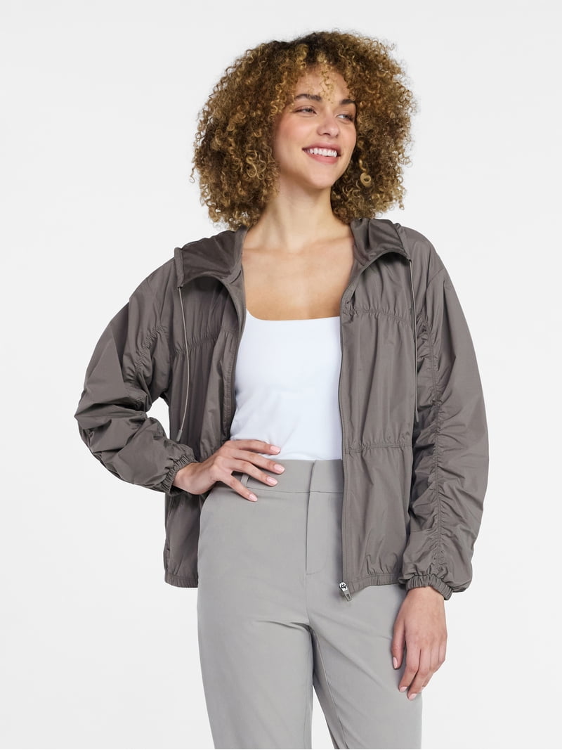 Avia Women's Ripstop Zip Jacket with Hood, Lightweight, Sizes XS