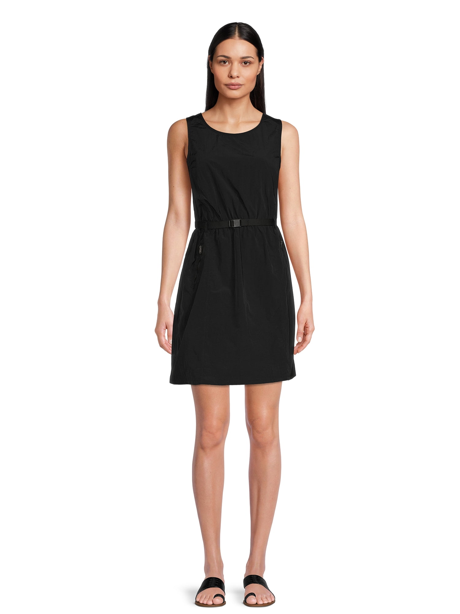 Elegant round neck dress with high waist and slit (with belt)