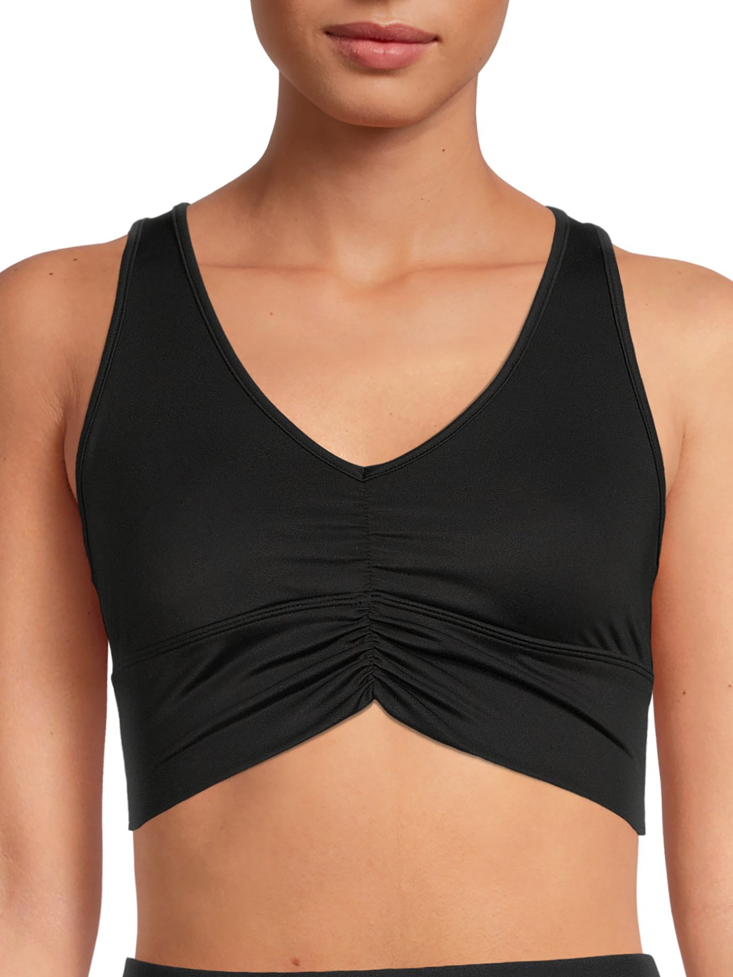 Avia Women's Ruched Front V Neck Sports Bra Black Size Medium 8-10 for sale  online