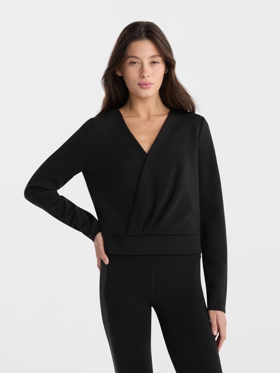 Women's and Women's Plus ScubaKnit Essentials Wrap Front Top, Sizes XS-4X