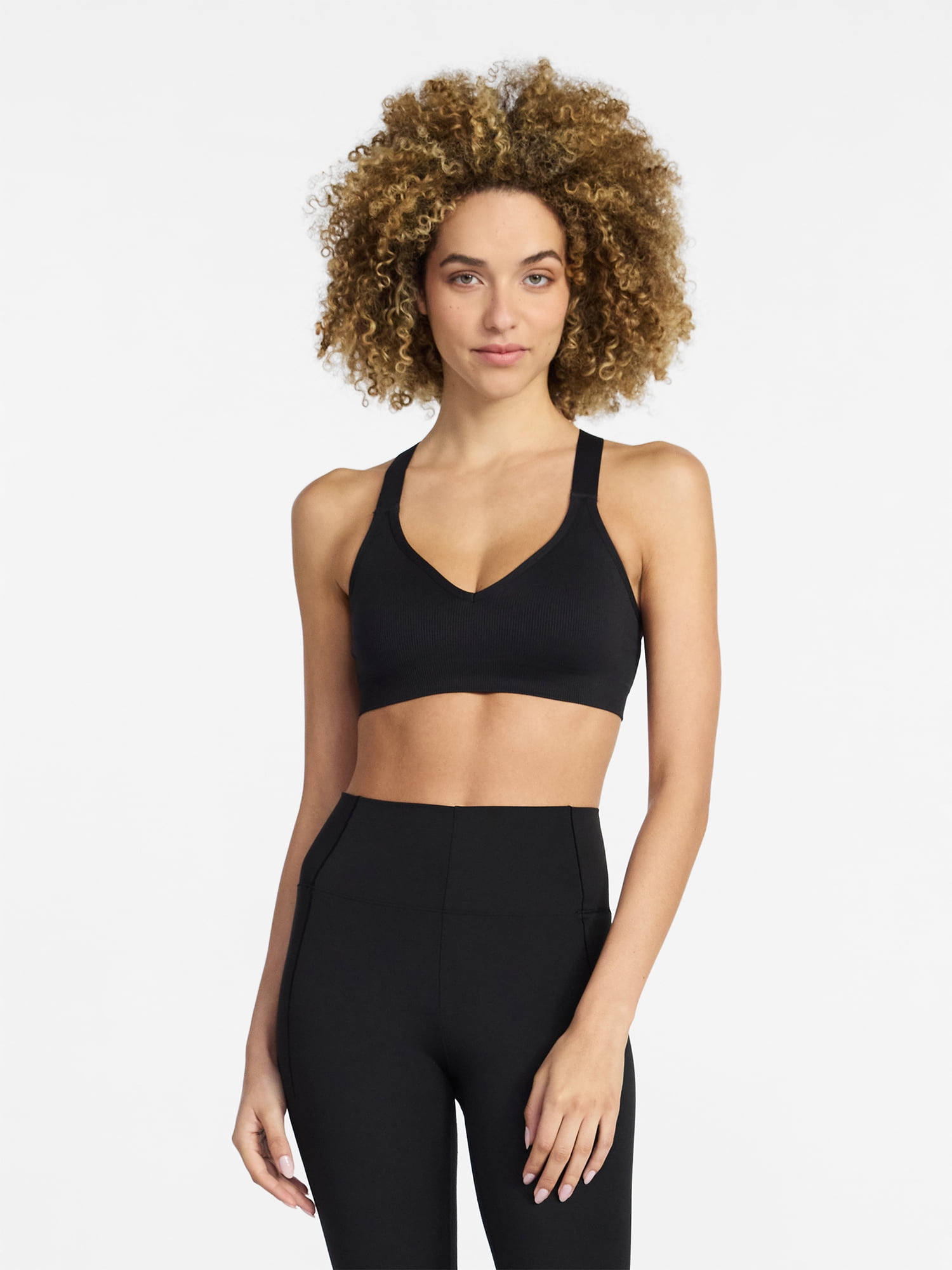 Avia Women's Seamless Rib Plunge Sports Bra, Sizes XS-XXXL