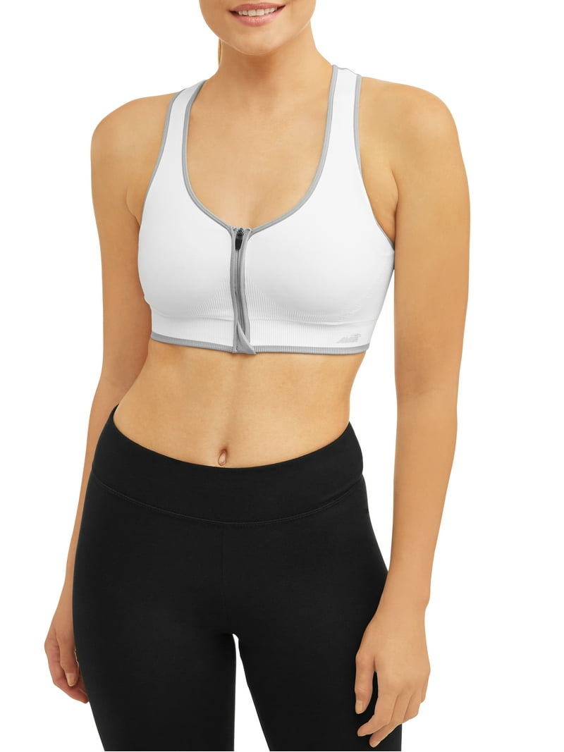 Avia Seamless Zip Front Sports Bra for Women, Full Coverage