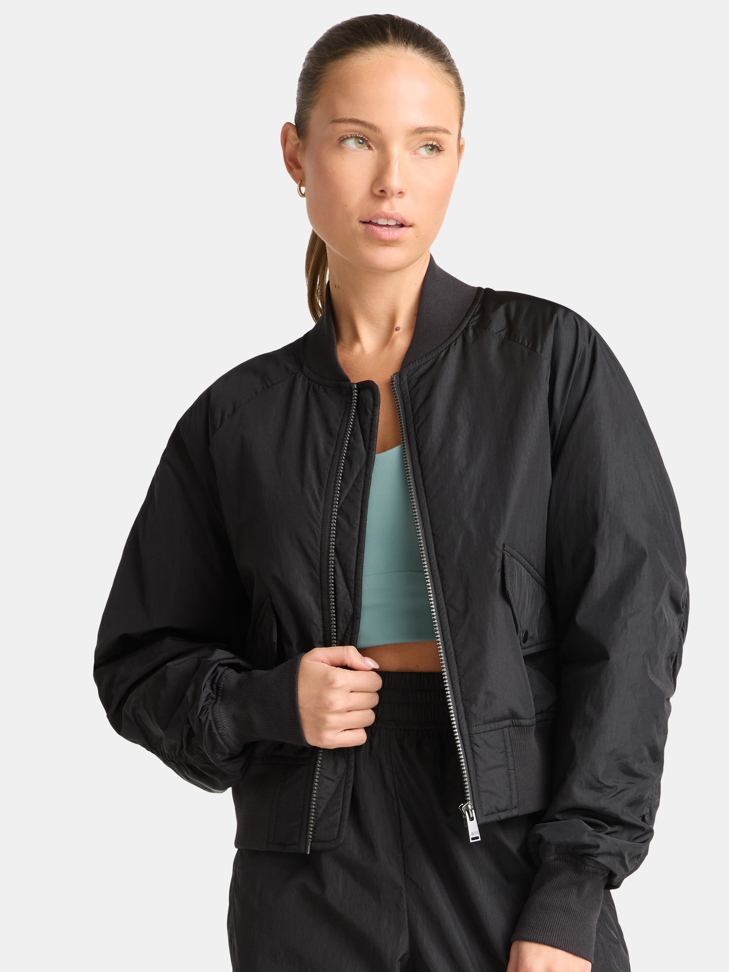 Avia Women's Shine Windbreaker Nylon Bomber Jacket, Sizes XS-XXXL