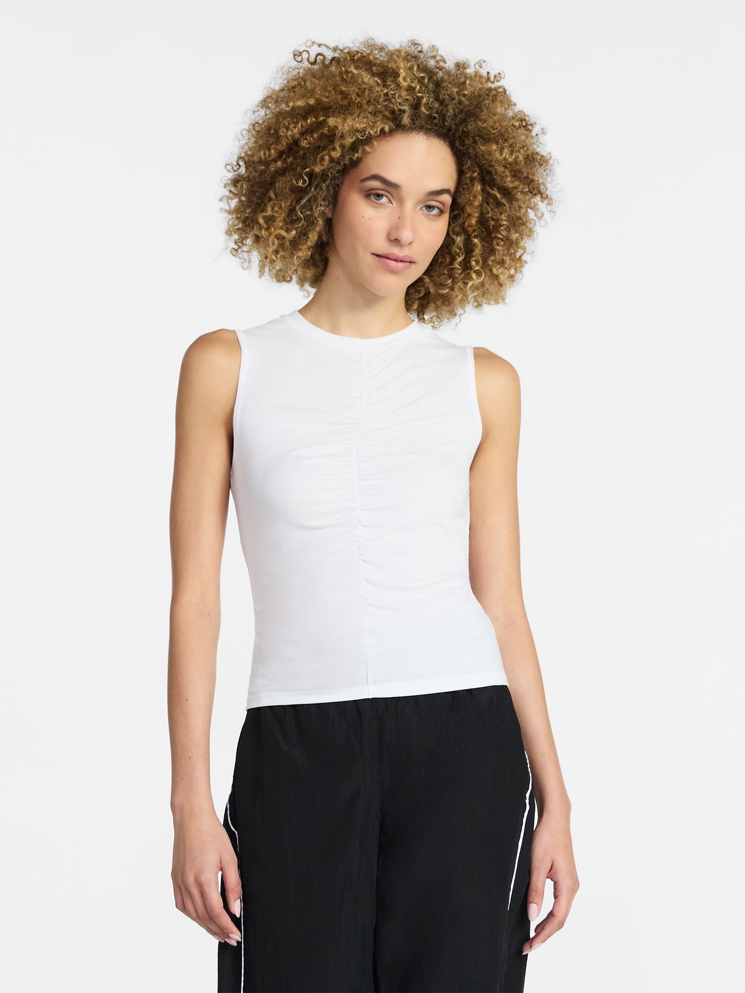 Avia Women's Shirred Ribbed Cinch Ballet Tank, Sizes XS-XXXL