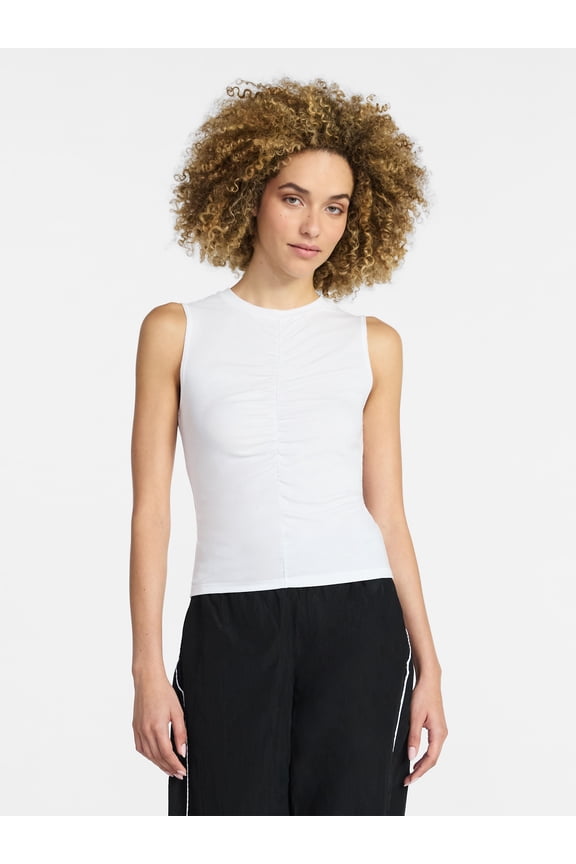 Women's Shirred Ribbed Cinch Ballet Tank, Sizes XS-XXXL