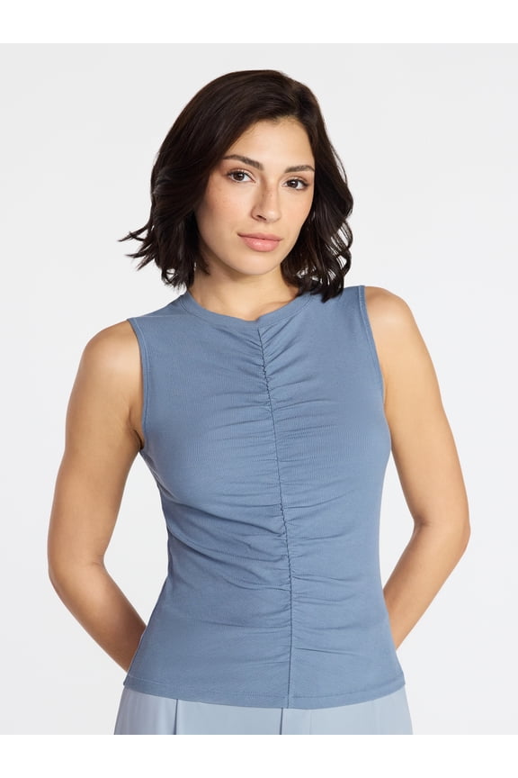 Women's Shirred Ribbed Cinch Ballet Tank, Sizes XS-XXXL