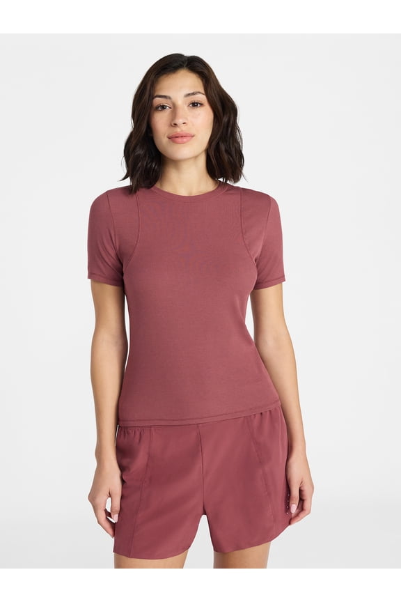Women's Ribbed T-Shirt with Short Sleeves, Sizes XS-XXXL