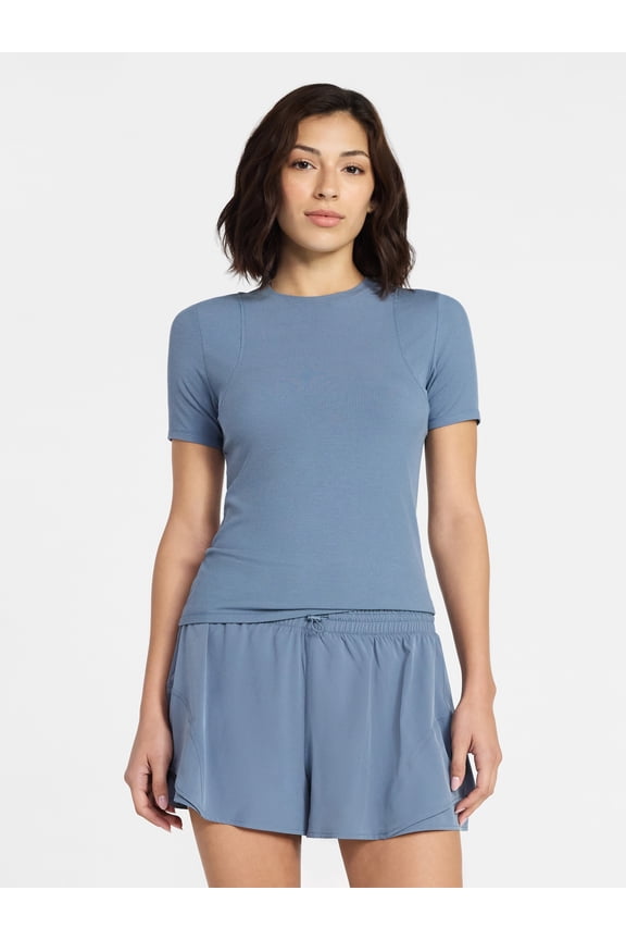 Women's Ribbed T-Shirt with Short Sleeves, Sizes XS-XXXL