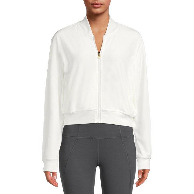 Avia Women's Velour Cropped Zip Bomber Jacket