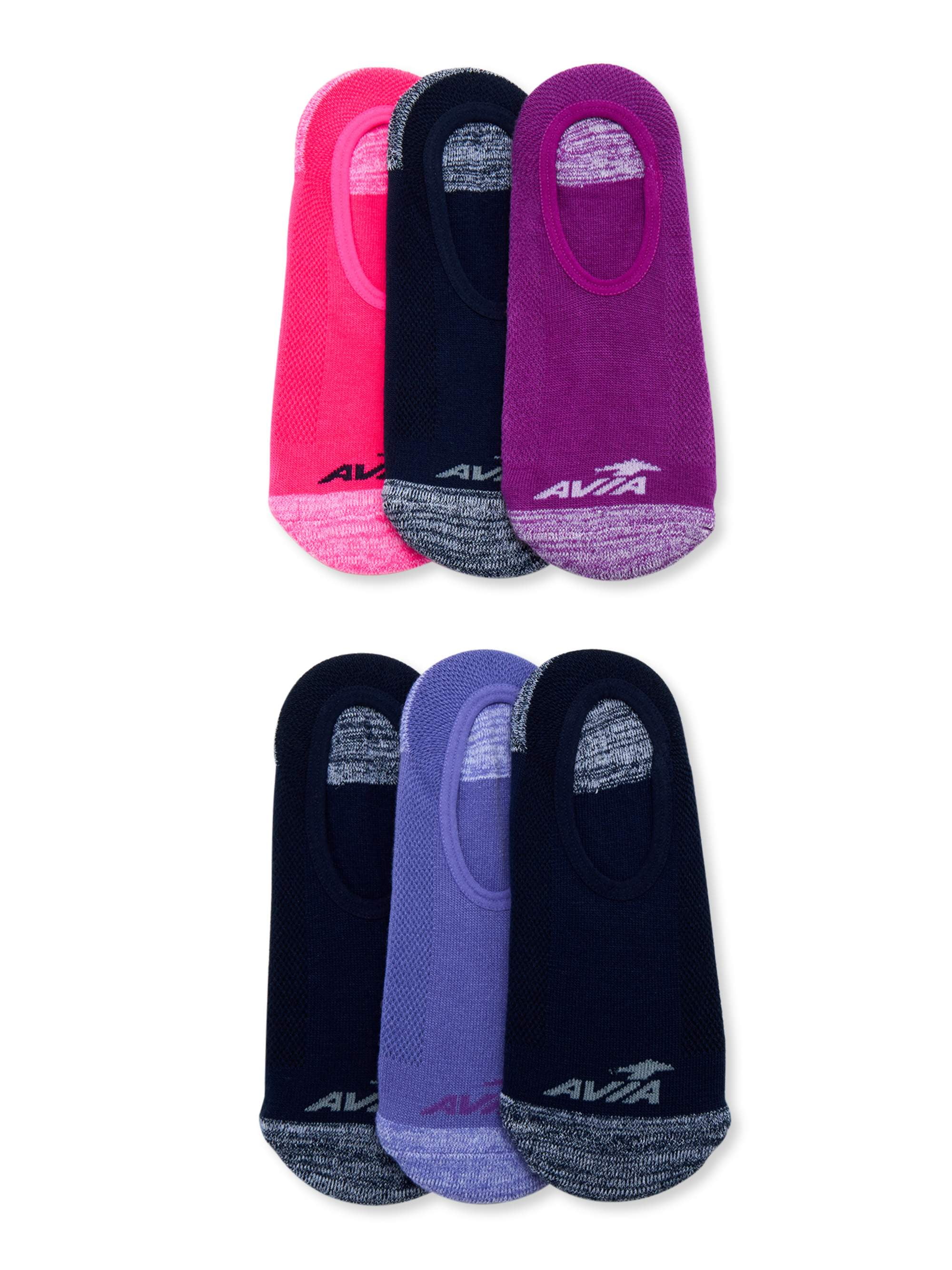 Avia Women’s Zoned Cushion No Show Liner Socks, 6 Pack