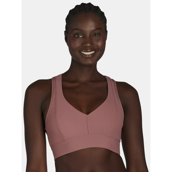 Avia V-Neck Rib Sports Bra for Women, Medium-Impact, S-3XL