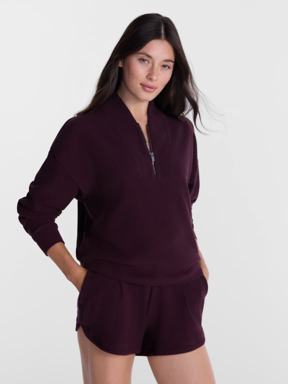 Women's and Women's Plus Ribbed Ottoman Quarter Zip Sweatshirt, Sizes XS-4X