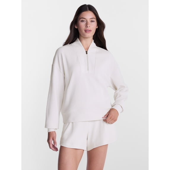 Avia Women's Ottoman Ribbed Zip-Front Sweatshirt, Khaki Safari