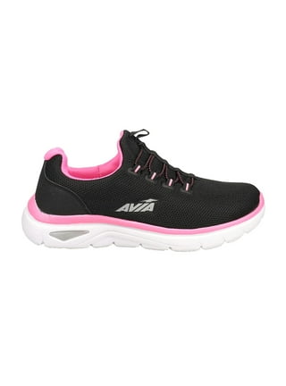 Avia Womens Slip Resistant Sneakers, Bright White/Avia Pink/Silver/Steel  Grey, 8.5 Wide