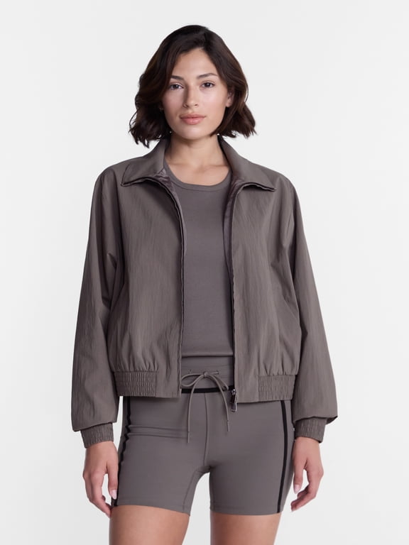 Women's Funnel Neck Jacket with Long Sleeves, Sizes XS-XXXL