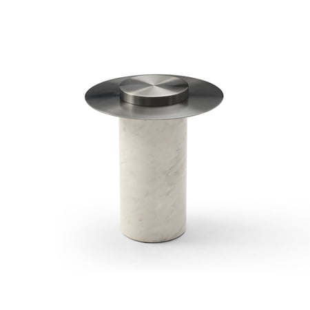 Aviana Side Table, Stainless-Steel Top, Wood With Marble Paper Base