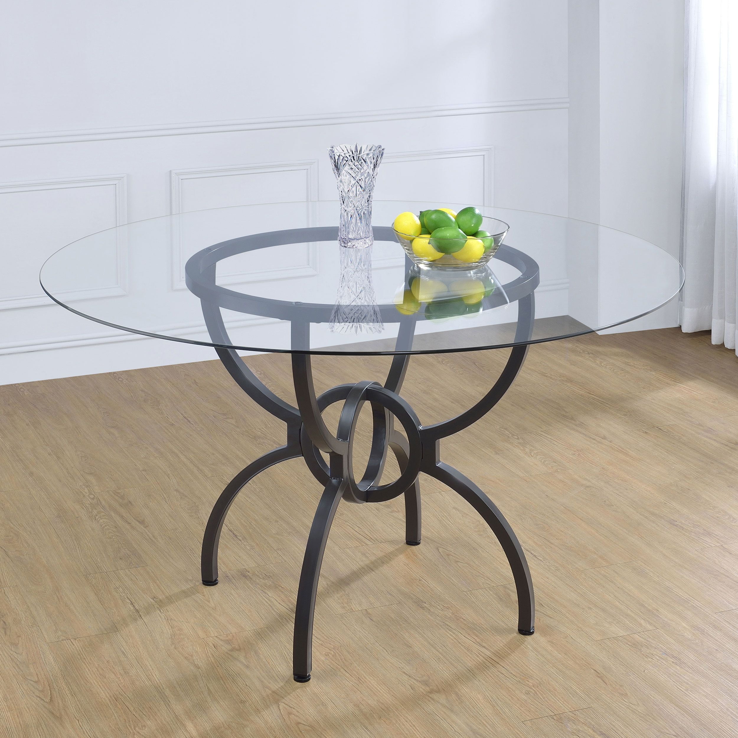 Aviano 48" Round Glass and Gunmetal Dining Table
