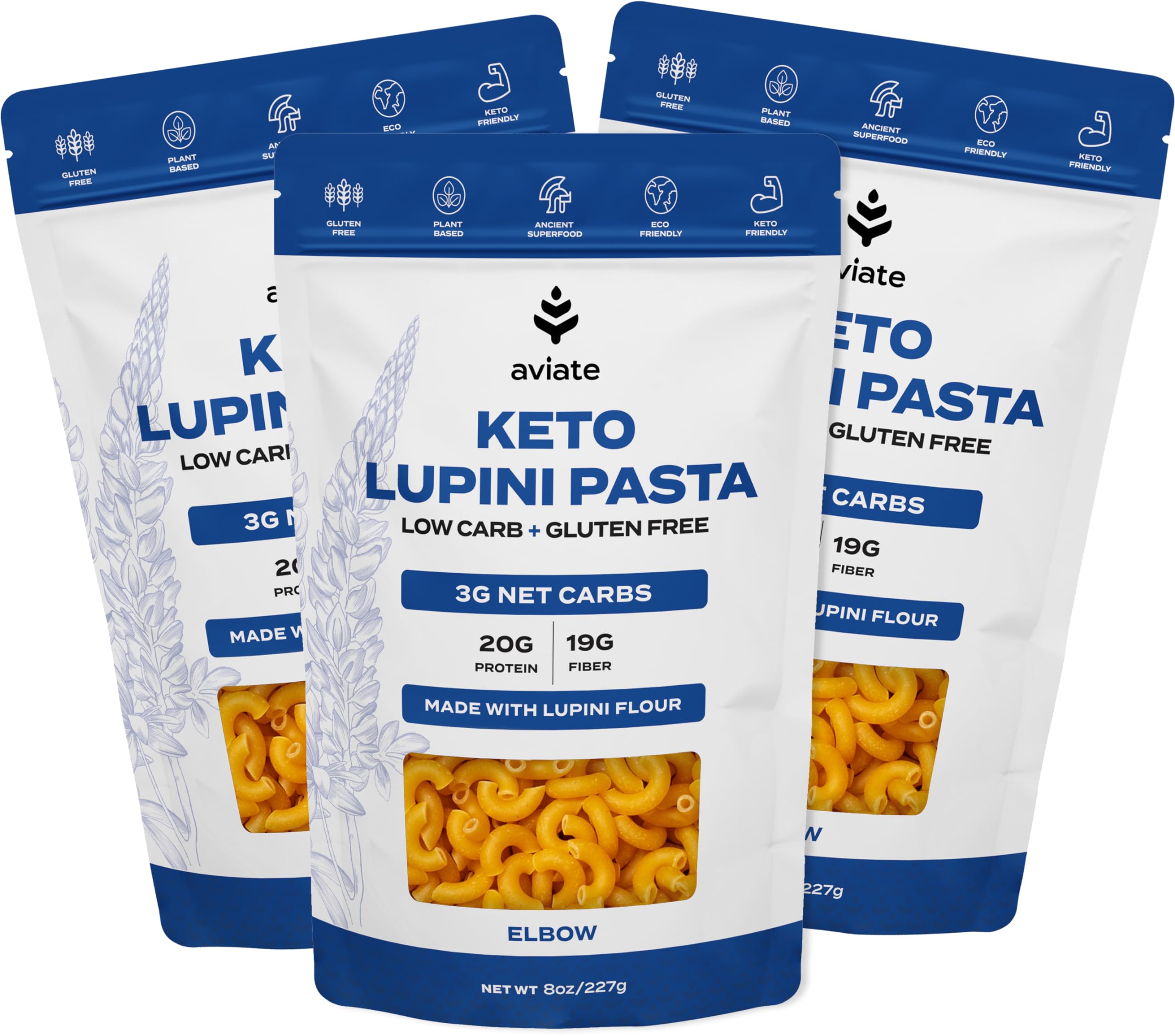 Aviate Keto Pasta Elbows JMS2 Low Carb (3g Lupini Noodles, High