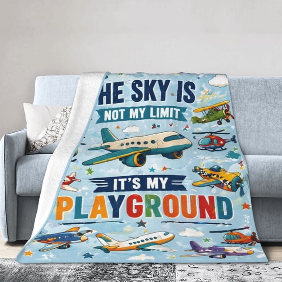 Aviation Adventure Blanket Gift Cozy Soft Home Decor with Planes Helicopters and Motivational Quote for Room 80x60