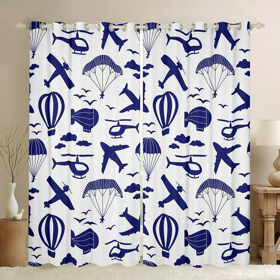Aviation Aircraft Blackout Curtains for Bedroom Airplane Curtains,Hot Air Balloon Curtains & Drapes Parachute Airliner Fighter Plane Helicopter Aeroplane Clouds Room Decor