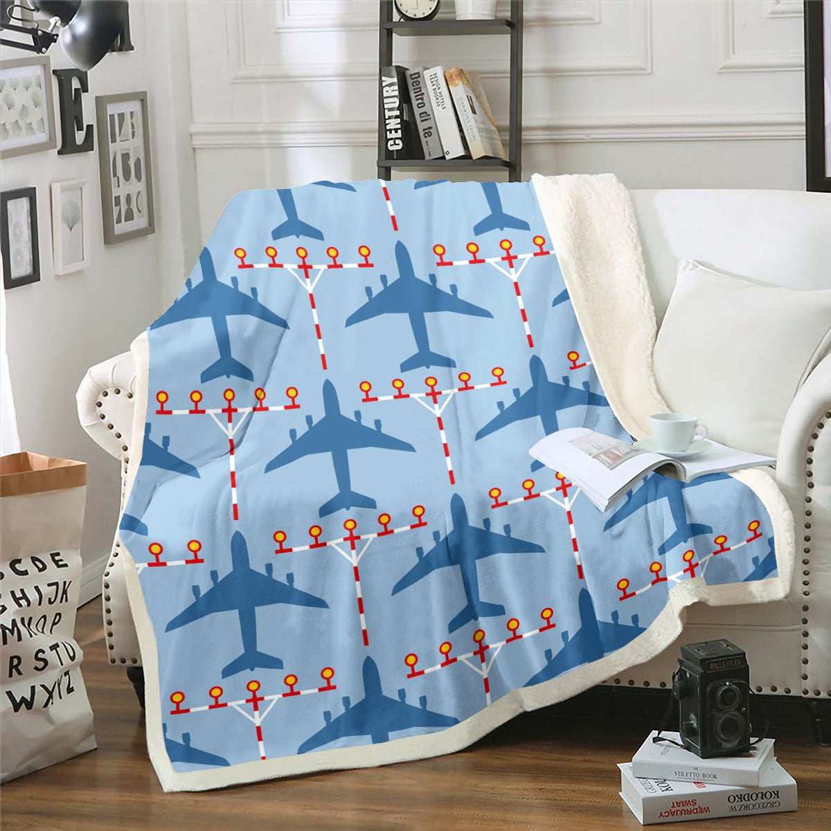 Aviation Aircraft Blanket Airplane Silhouette 40"x50" Throw Blanket for