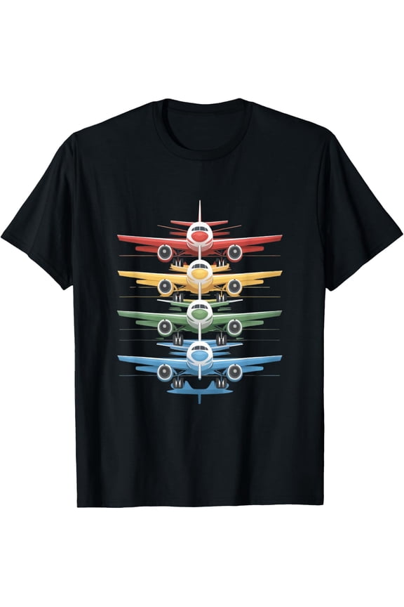 Aviation Airplane Flying Airline Colorful Enthusiast Pilot T-Shirt men and women can wear, black, white, gifts