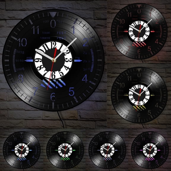 Aviation Altimeter LED Backlit Pilot Vinyl Record Wall Clock Luminous Night Light Silent Quartz Wall Clock For Man Cave Aircraft Enthusiasts Aviators