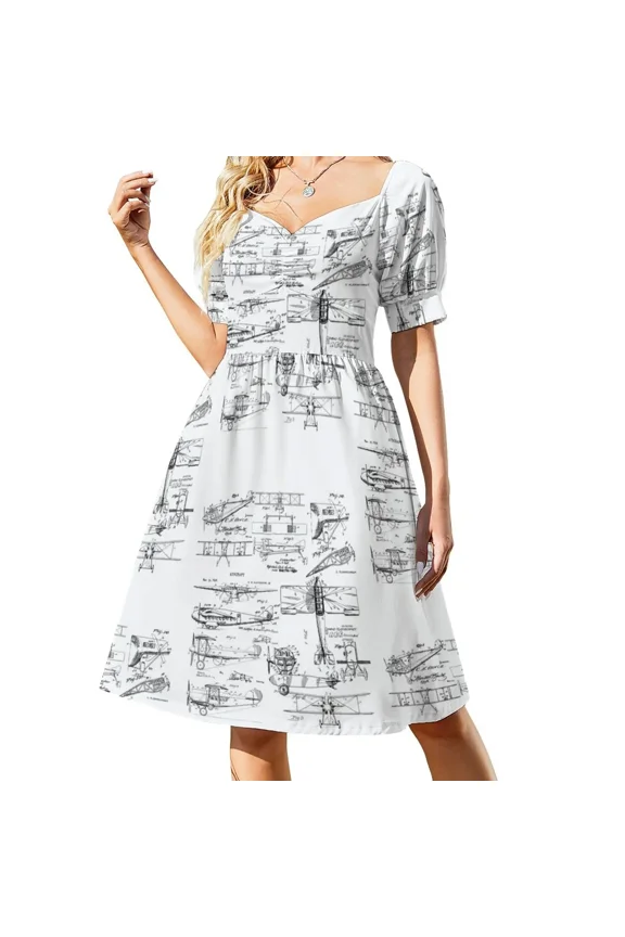 Aviation Biplane Blueprint Drawing Gift for Pilots Sleeveless Dress evening dress ladies women's fashion dresses