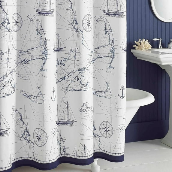 Aviation Blue Nautical Shower Curtain,Fabric Shower Curtain,Navy Shower Curtains for Bathroom,Printed Bathroom Curtains,Waterproof Decorative Bath Curtains,72 inches W x 72 inches H