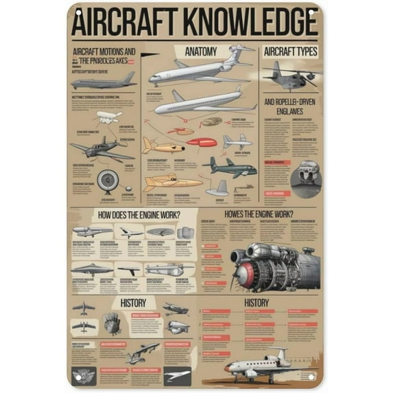 Aviation Blueprint Tin Sign 8X12IN Vintage Metal Wall Art for Pilot Den, Hangar Office & Airplane Lover Decor