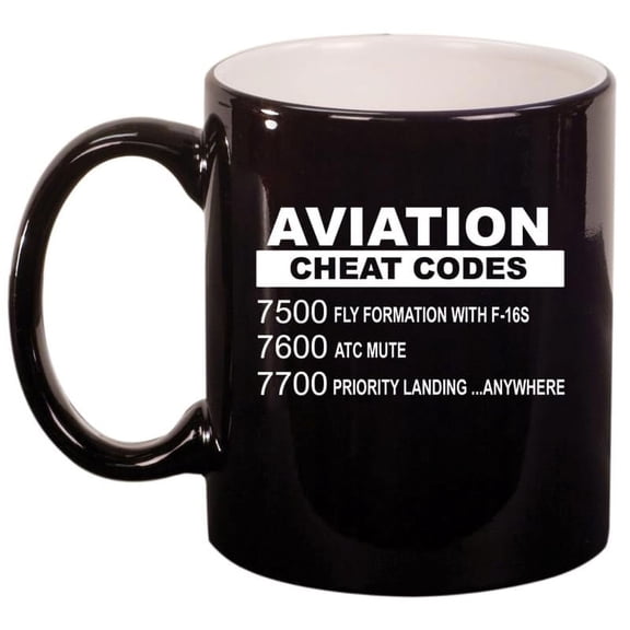 Aviation Cheat Codes Pilot Ceramic Coffee Mug Tea Cup Gift for Her, Him, Friend, Coworker, Wife, Husband (11oz Gloss Black)