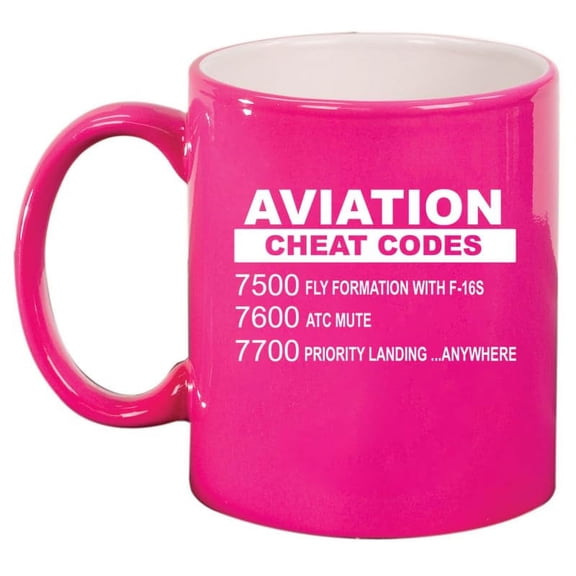 Aviation Cheat Codes Pilot Ceramic Coffee Mug Tea Cup Gift for Her, Him, Friend, Coworker, Wife, Husband (11oz Hot Pink)