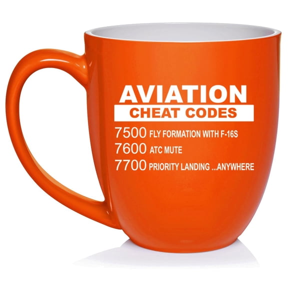 Aviation Cheat Codes Pilot Ceramic Coffee Mug Tea Cup Gift for Her, Him, Friend, Coworker, Wife, Husband (16oz Orange)