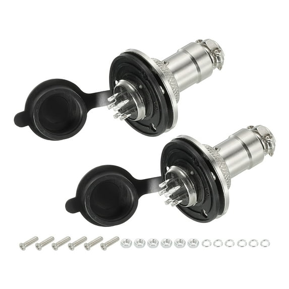 Aviation Connector GX16 6 Pins Silver Male Female Panel Metal Aviation Wire Connector with Aviation Plugs Cap 2 Pack