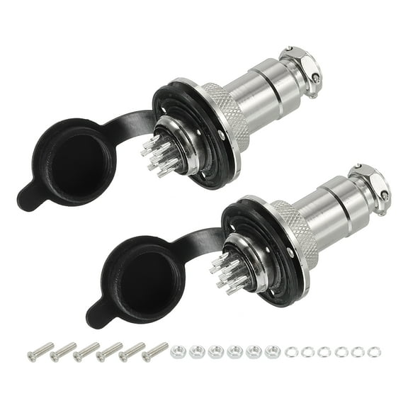Aviation Connector GX20 7 Pins Silver Male Female Panel Metal Aviation Wire Connector with Aviation Plugs Cap 2Pack