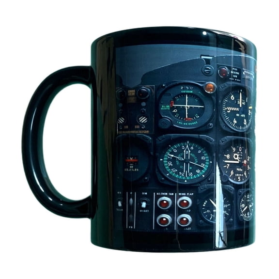 Aviation Dashboard Coffee Mug Ceramic,Pilot Cockpit Print Coffee Cup,Glossy Black Aviation Theme Mug,Father's Day Pilot Gift Mug,Microwave Safe Ceramic Coffee Cup,Aviation Lover Drinkware Gift