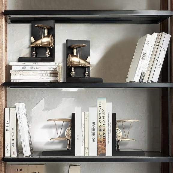 Aviation Decor Pilots Gifts,Airplane Decor Pilot Gifts for Men,Airplane Propeller Bookends Set for Aviation Lovers,Rustic Home Accessories Office Tudy Room Library Desktop Bookshelf