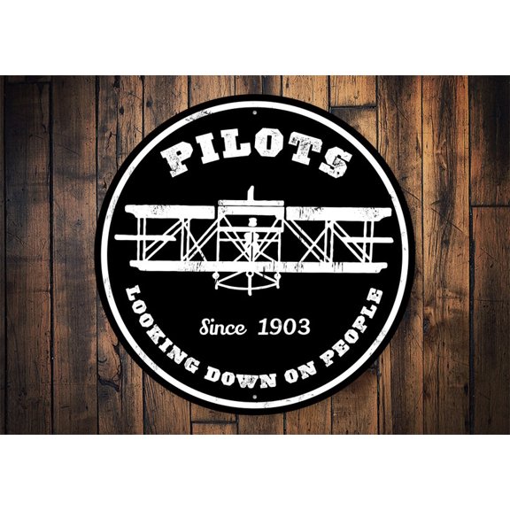 Aviation Gift First Airplane Old Pilot Sign Pilots Pilot Sign Pilot Pilot Cave Decor Pilot Life Hangar Sign - Metal Round SignSize: 12 x 12 inch