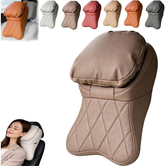 Aviation-Grade PU Leather Car Headrest, Cars Headrests Memory Foam Neck Pillow, Ergonomic Cervical Support Aviation Cars Headrests, Soft Breathable Headrest Cushion for Cars SUV Sedan (Brown)