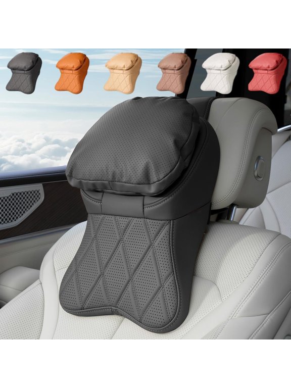 Aviation-Grade Pu Leather Car Headrest, Memory Foam Headrest Cushion for Driving Seat, Ergonomic Neck Support Pillow, Fiber-Filled Universal Soft Headrest for Car, SUV, Truck and Gaming Chair (Black)