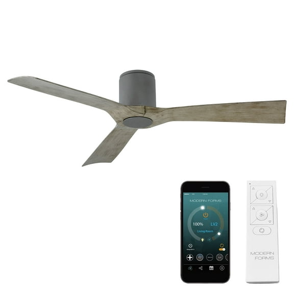Aviator 54" Graphite/Weathered Gray Smart Flush Mount Ceiling Fan with Remote Control