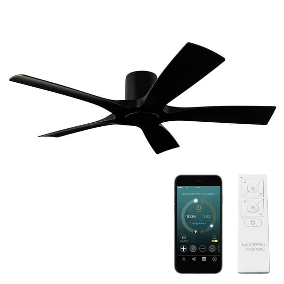 Aviator 54" Matte Black Smart Flush Mount Ceiling Fan with Remote Control