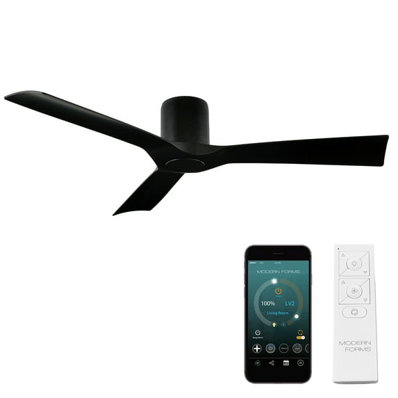 Aviator 54" Matte Black Smart Flush Mount Ceiling Fan with Remote Control