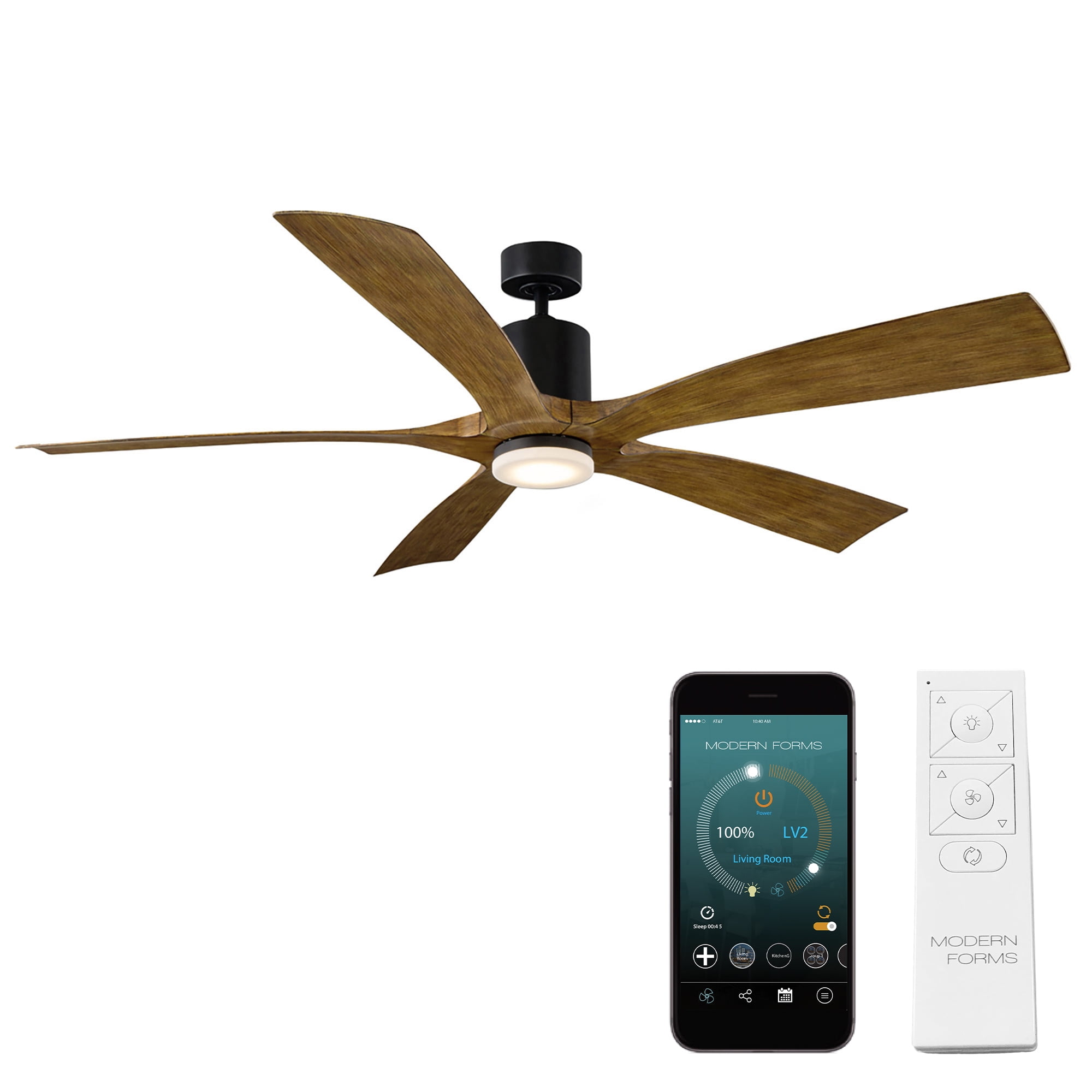 Aviator 70" Matte Black and Distressed Koa Smart Ceiling Fan