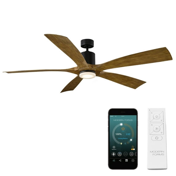 Aviator 70" Matte Black/Distressed Koa Smart Ceiling Fan with Remote Control