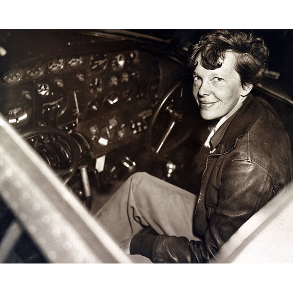 Aviator Amelia Earhart in Electra Plane Cockpit Style - A - 12x18 Inch Laminated Aviation Poster - Stunning Detail and Bold Colors