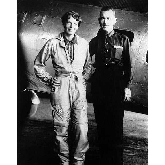 Aviator Amelia Earhart with Navigator Fred Noonan Style -1 - 12x18 Inch Laminated Aviation Poster - Stunning Detail and Bold Colors