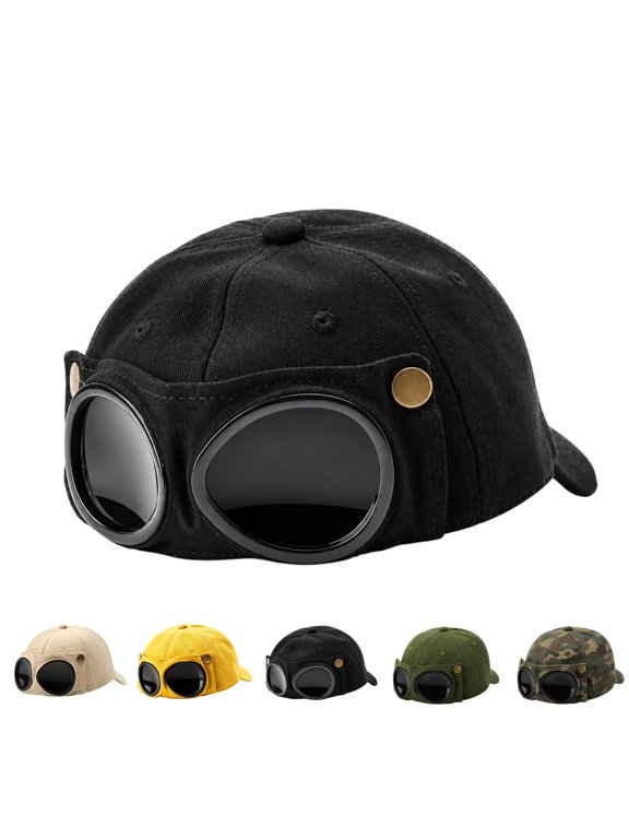 Aviator Baseball Cap with Detachable Goggles, Vintage Pilot Hat
